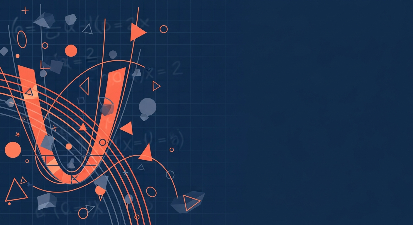 Abstract illustration of mathematical curves, parabolas, and geometric shapes representing SAT and ACT math topics